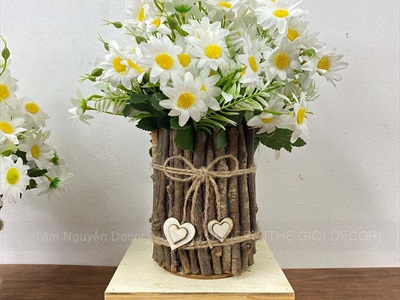 Chậu hoa cúc hoạ mi quấn nhánh cây Handmade [Loại 1] C25cm CHAUHOACS-07